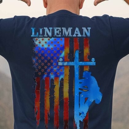 USA Flag Lineman Apparel - Patriotic Cross